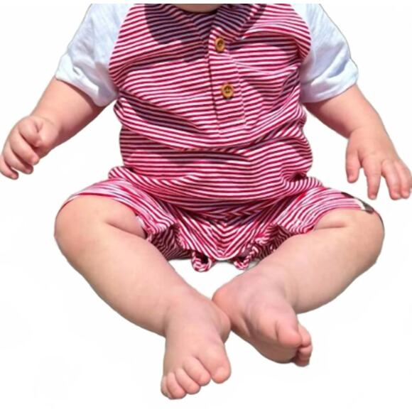 Me & Henry Baby White/Blue Stripe Afloat Raglan Romper Size 12-18M - Picture 5 of 5